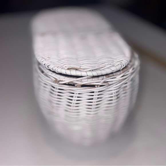 White Wicker Basket two compartments hinged lids 12” - Picture 10 of 10